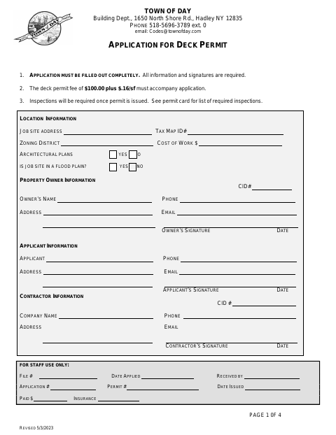 First page of the Application for Deck Permit