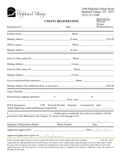 First page of the Utility Registration