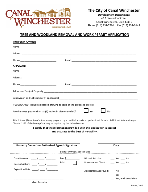 First page of the Tree and Woodland Removal and Work Permit Application