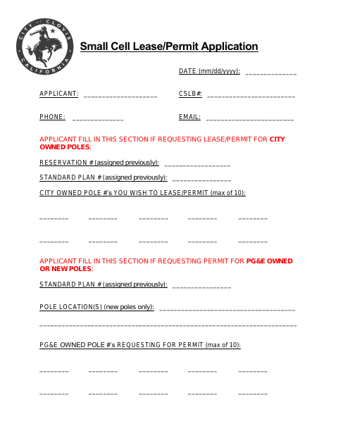 First page of the Small Cell Lease/Permit Application