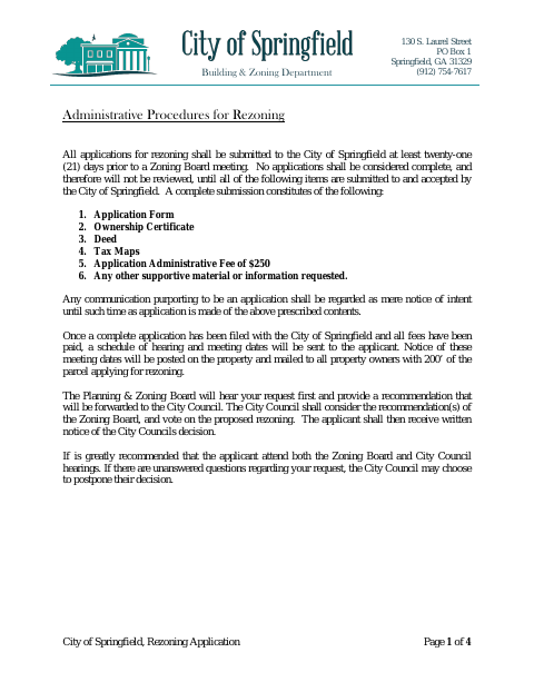First page of the Rezoning Application