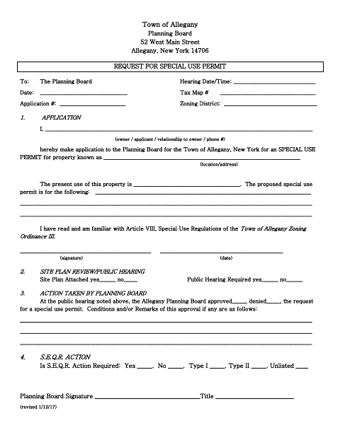 First page of the Request for Special Use Permit