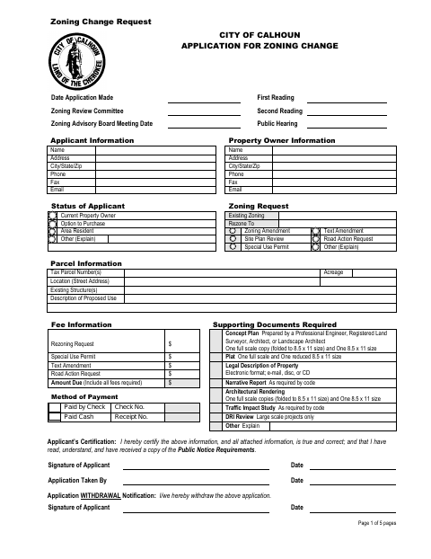 First page of the Application for Zoning Change