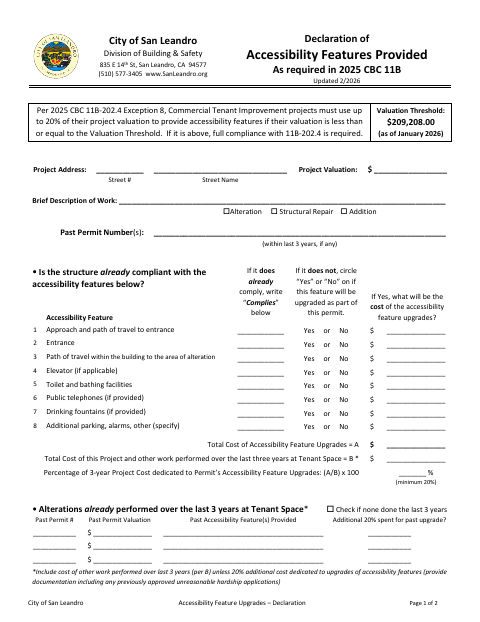 First page of the Declaration of Accessibility Features Provided