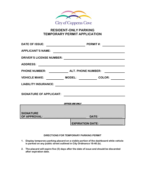 First page of the Resident-Only Parking Temporary Permit Application