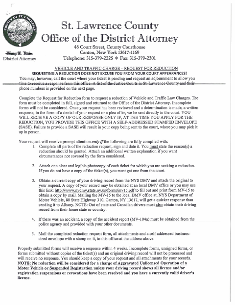 First page of the Vehicle and Traffic Charge Reduction Request