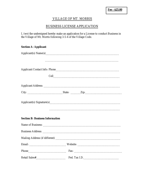 First page of the Business License Application