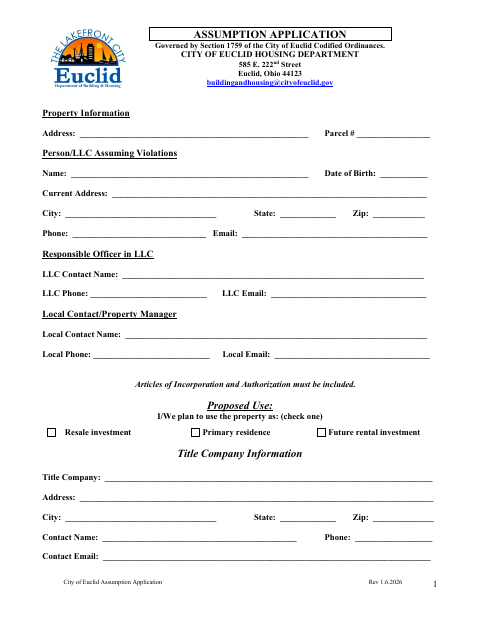 First page of the Assumption Process and Application