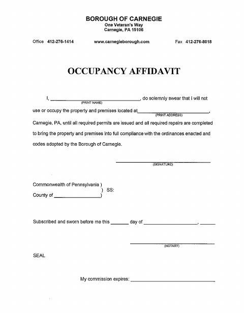 First page of the Occupancy Affidavit