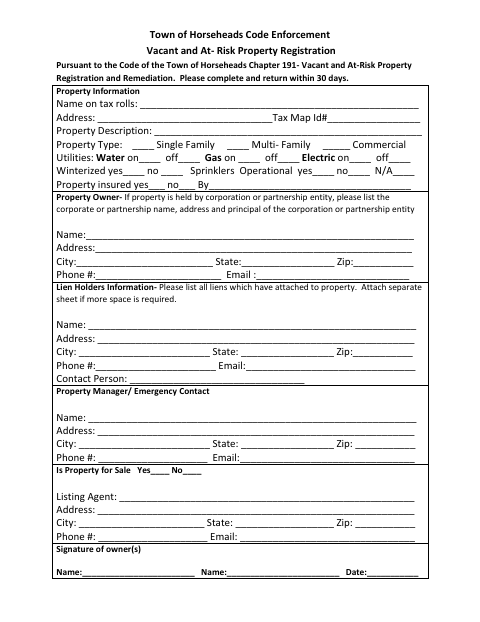 First page of the Vacant and At-Risk Property Registration