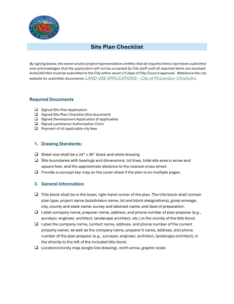 First page of the Site Plan Checklist