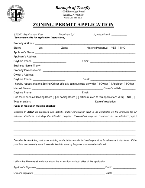 First page of the Zoning Permit Application