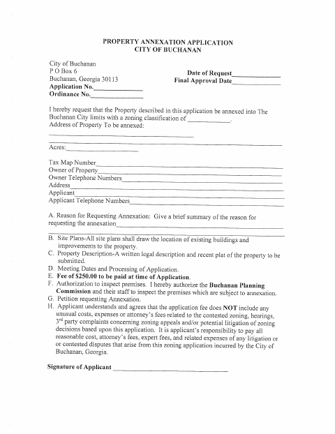 First page of the Property Annexation Application