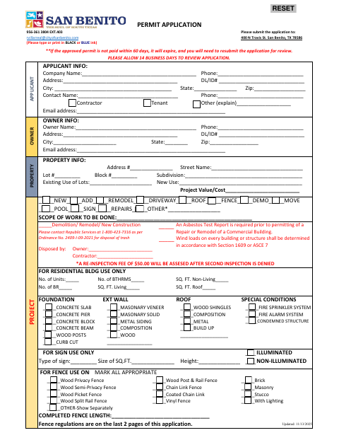 First page of the Building Permit Application