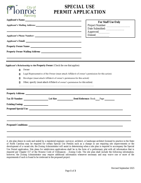 First page of the Special Use Permit Application
