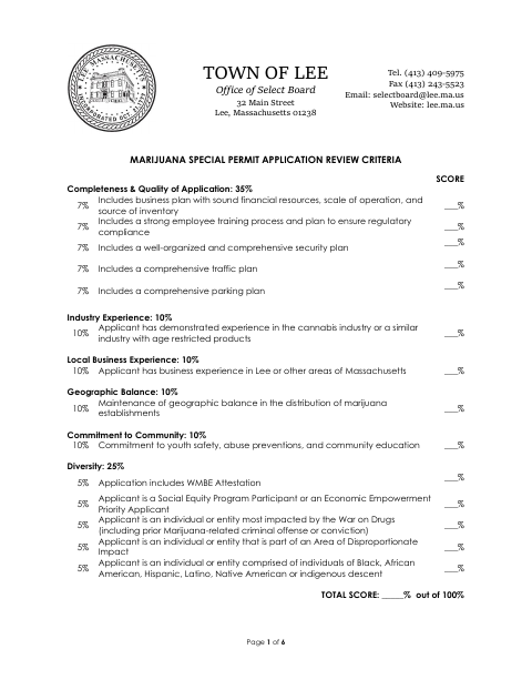 First page of the Marijuana Special Permit Application