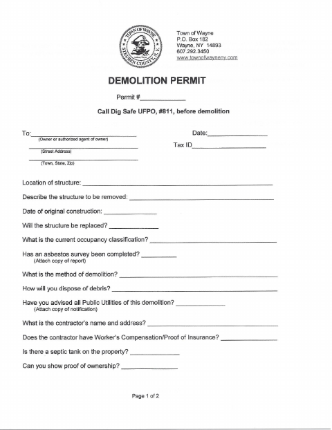 First page of the Demolition Permit