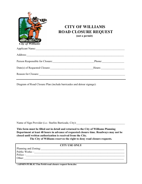 First page of the Road Closure Request