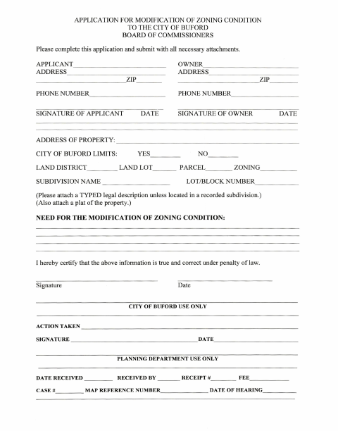First page of the Application for Modification of Zoning Condition