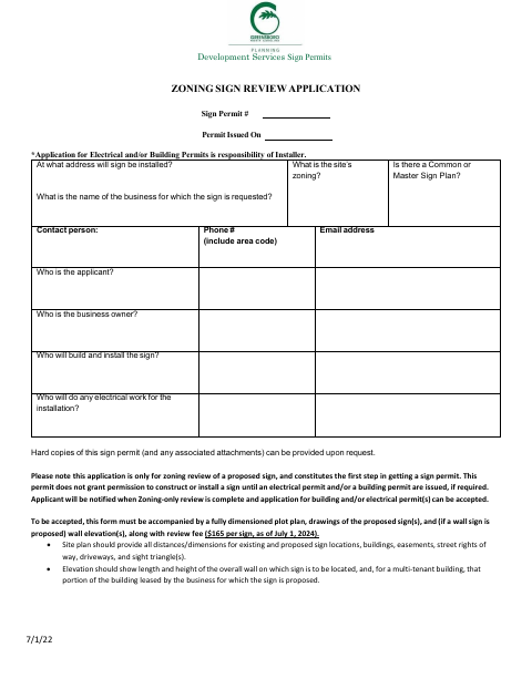 First page of the Sign Permit Application