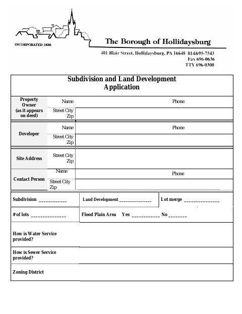 First page of the Subdivision Land Development Application
