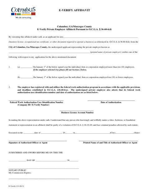 First page of the E-Verify Affidavit