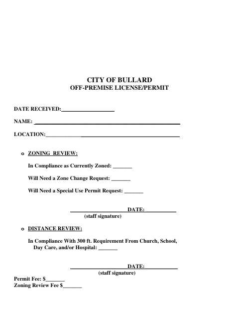 First page of the Off-Premise License/Permit