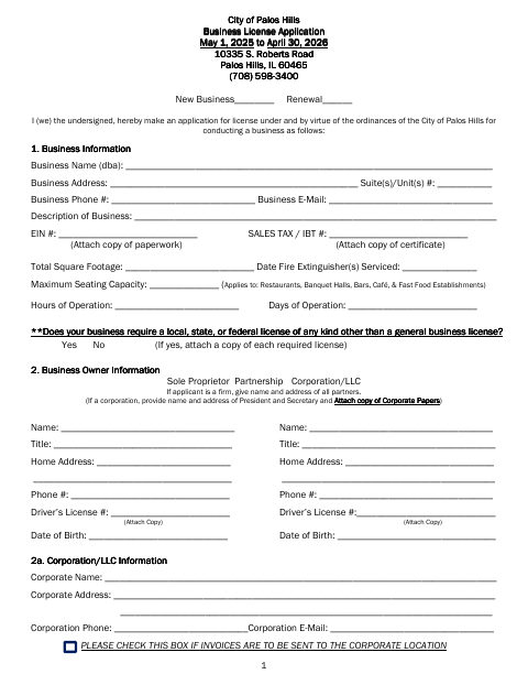 First page of the Business License Application
