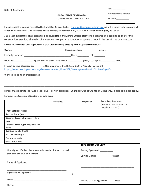 First page of the Zoning Permit Application