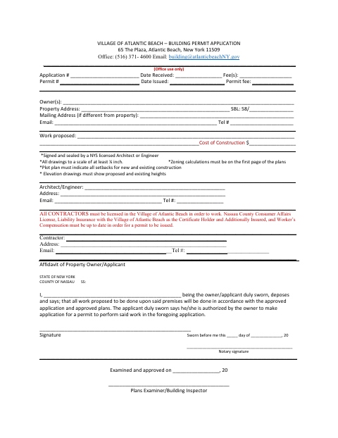 First page of the Building Permit Application
