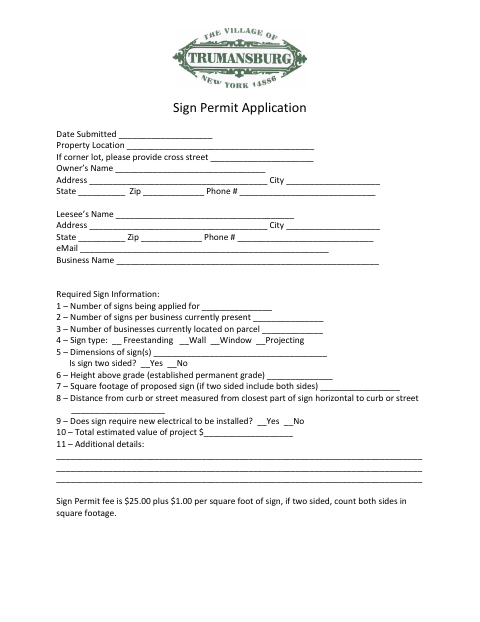First page of the Sign Permit Application
