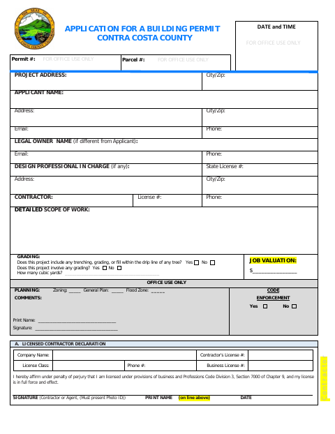 First page of the Building Permit Application Form