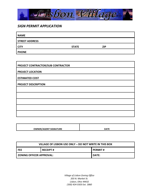 First page of the Sign Permit Application