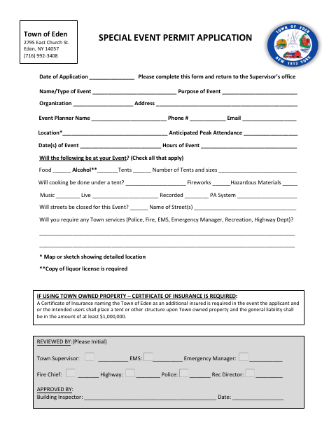 First page of the Special Event Permit Application