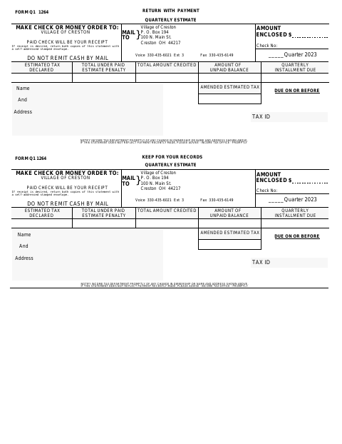 First page of the Quarterly Estimated Tax Payment