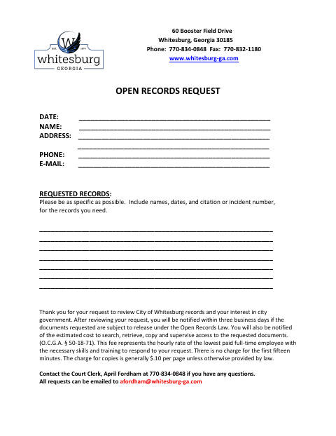 First page of the Open Records Request
