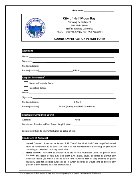 First page of the Sound Amplification Permit Application