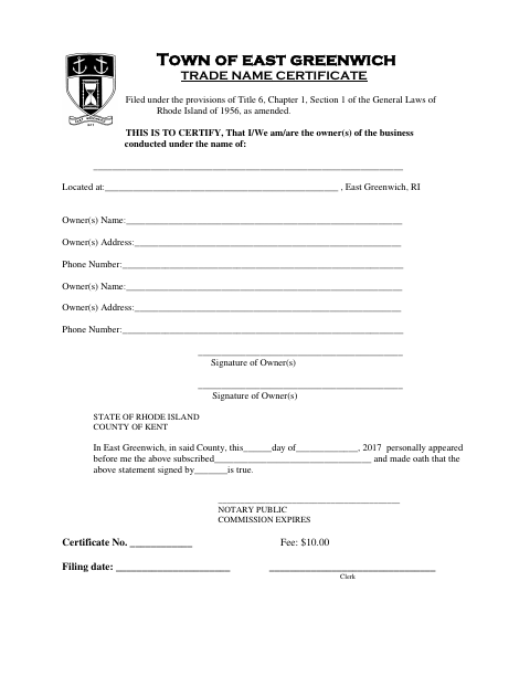 First page of the Trade Name Certificate