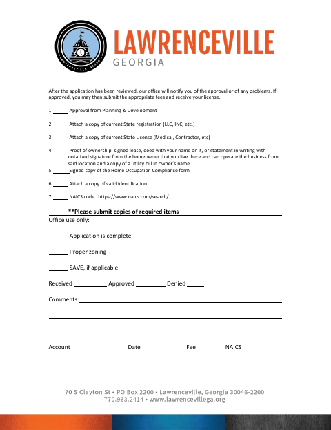 First page of the Home Business License Application