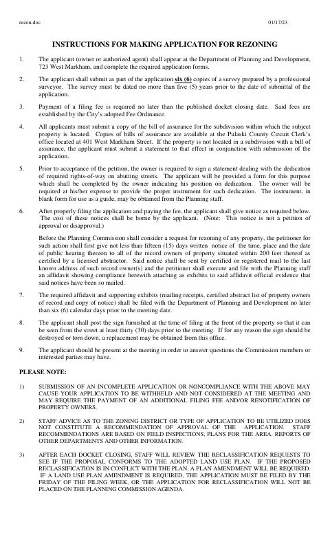 First page of the Rezoning Application