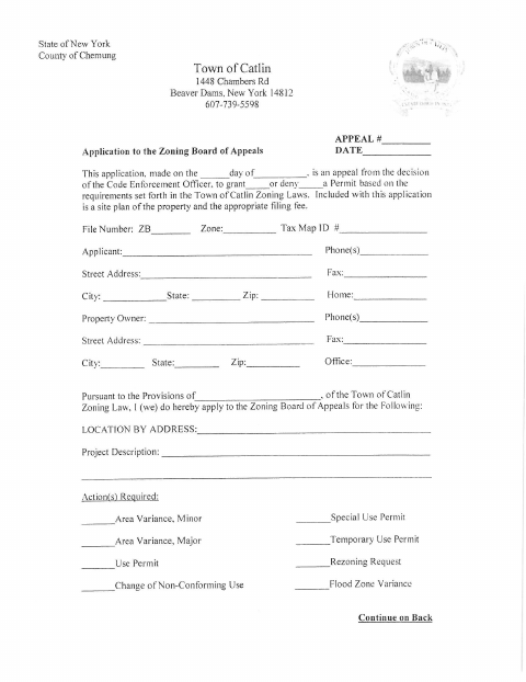 First page of the Application to the Zoning Board of Appeals