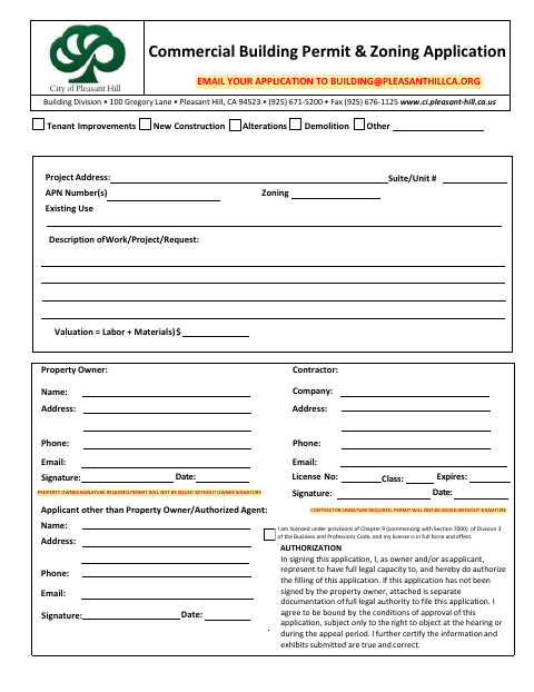 First page of the Commercial Building Permit & Zoning Application