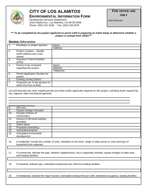 First page of the Environmental Information Form
