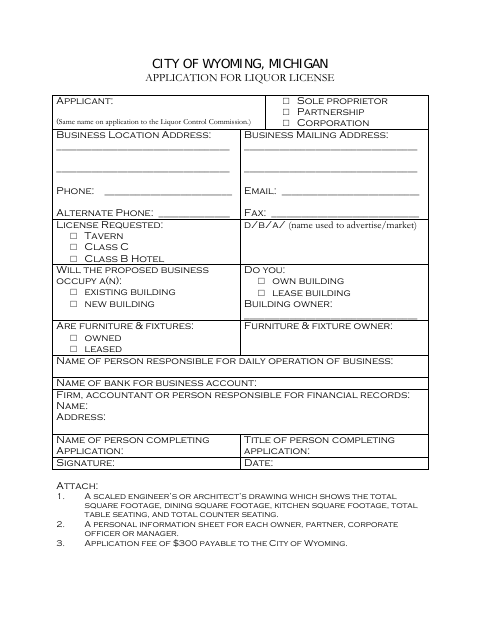 First page of the Application for Liquor License