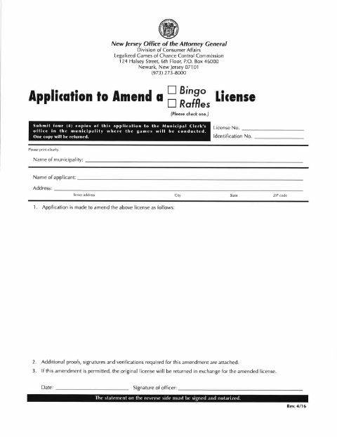 First page of the Application to Amend a License