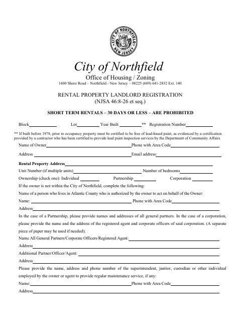 First page of the Rental Property Landlord Registration