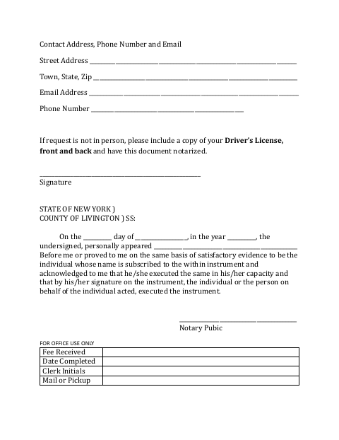 First page of the Contact Information and Notarized Request Form