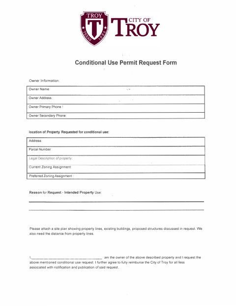 First page of the Conditional Use Permit Request Form