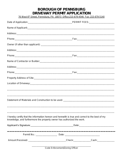First page of the Driveway Permit Application