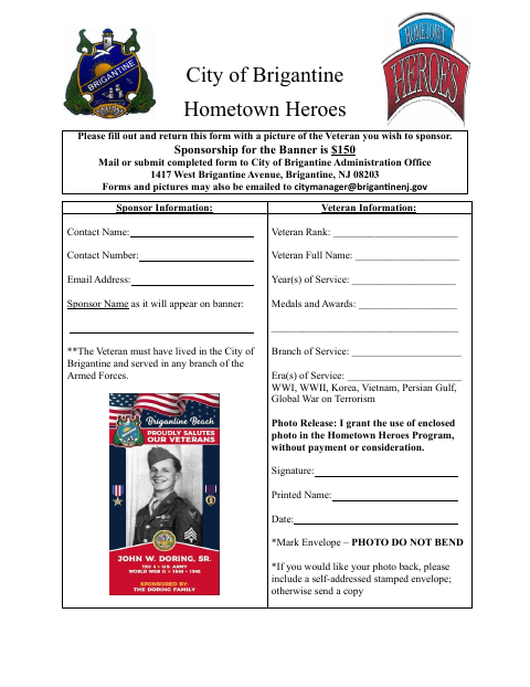 First page of the Hometown Heroes Application